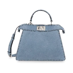 Peekaboo ISeeU Small Light Blue Handbag with Shoulder Strap in Roman Leather Woman