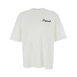 White T-Shirt with Embroidered Logo on the Chest in Cotton Man