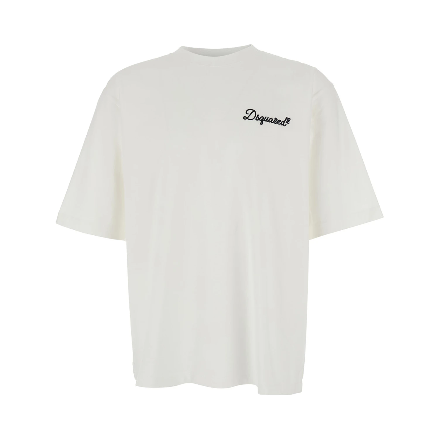 White T-Shirt with Embroidered Logo on the Chest in Cotton Man