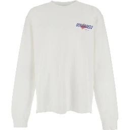 White Sweater with Logo Printed on the Chest in Cotton Man
