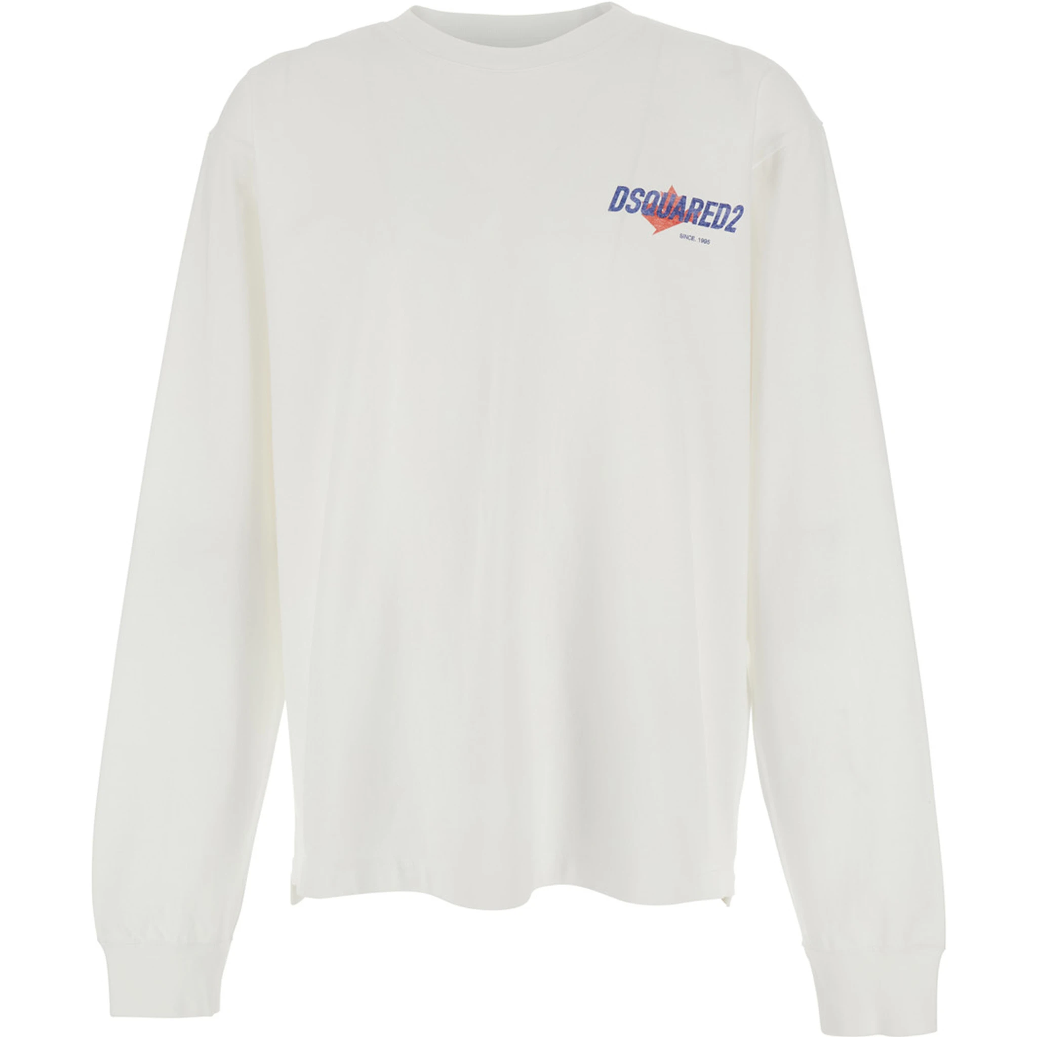 White Sweater with Logo Printed on the Chest in Cotton Man