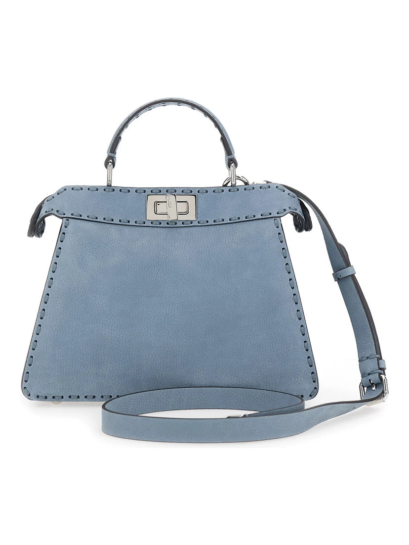 Peekaboo ISeeU Small Light Blue Handbag with Shoulder Strap in Roman Leather Woman