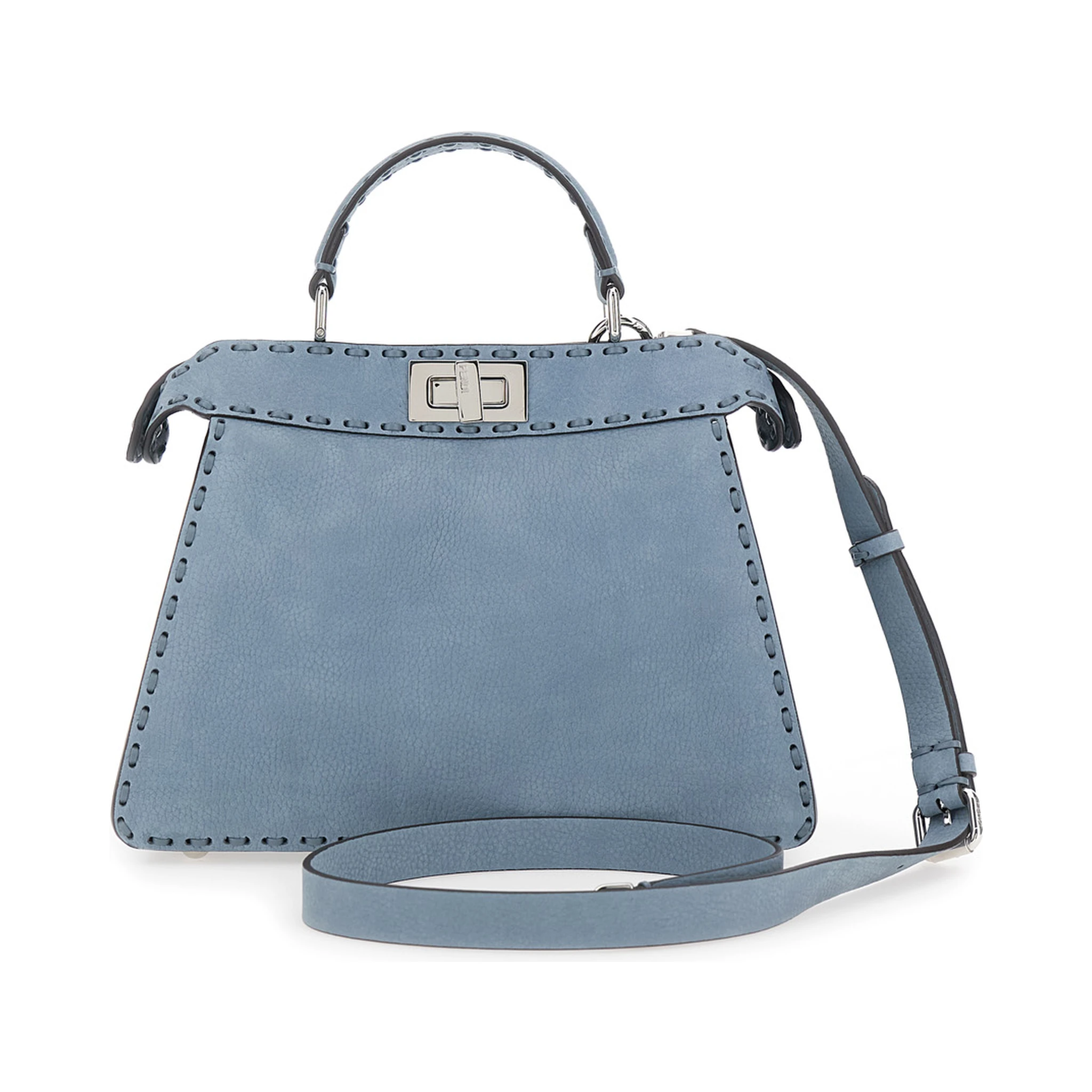 Peekaboo ISeeU Small Light Blue Handbag with Shoulder Strap in Roman Leather Woman