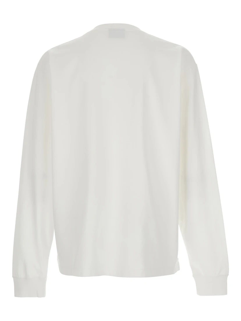 White Sweater with Logo Printed on the Chest in Cotton Man
