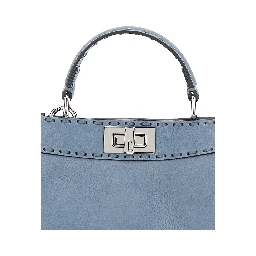 Peekaboo ISeeU Small Light Blue Handbag with Shoulder Strap in Roman Leather Woman