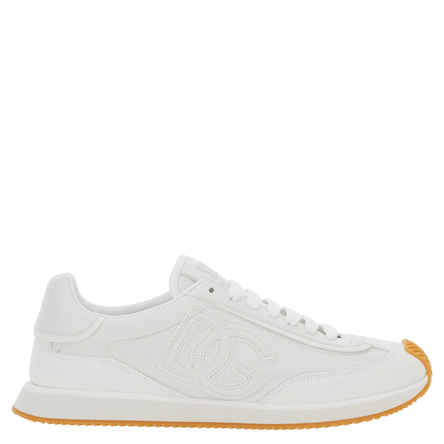 White Low Top Sneakers with Logo Patch on Tongue and Side in Leather Man