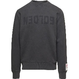 سويت شيرت رمادي برقبة دائرية وشعار مطبوع من القطن للرجال