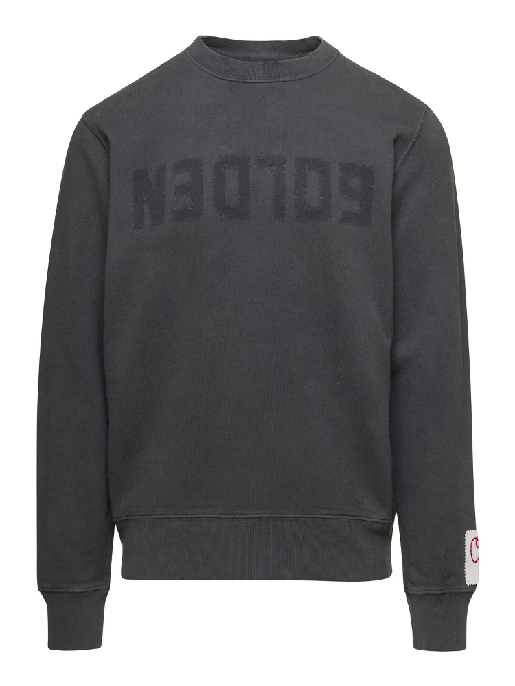 Grey Crewneck Sweatshirt with Printed Logo in Cotton Man