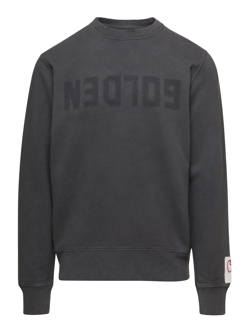 Grey Crewneck Sweatshirt with Printed Logo in Cotton Man