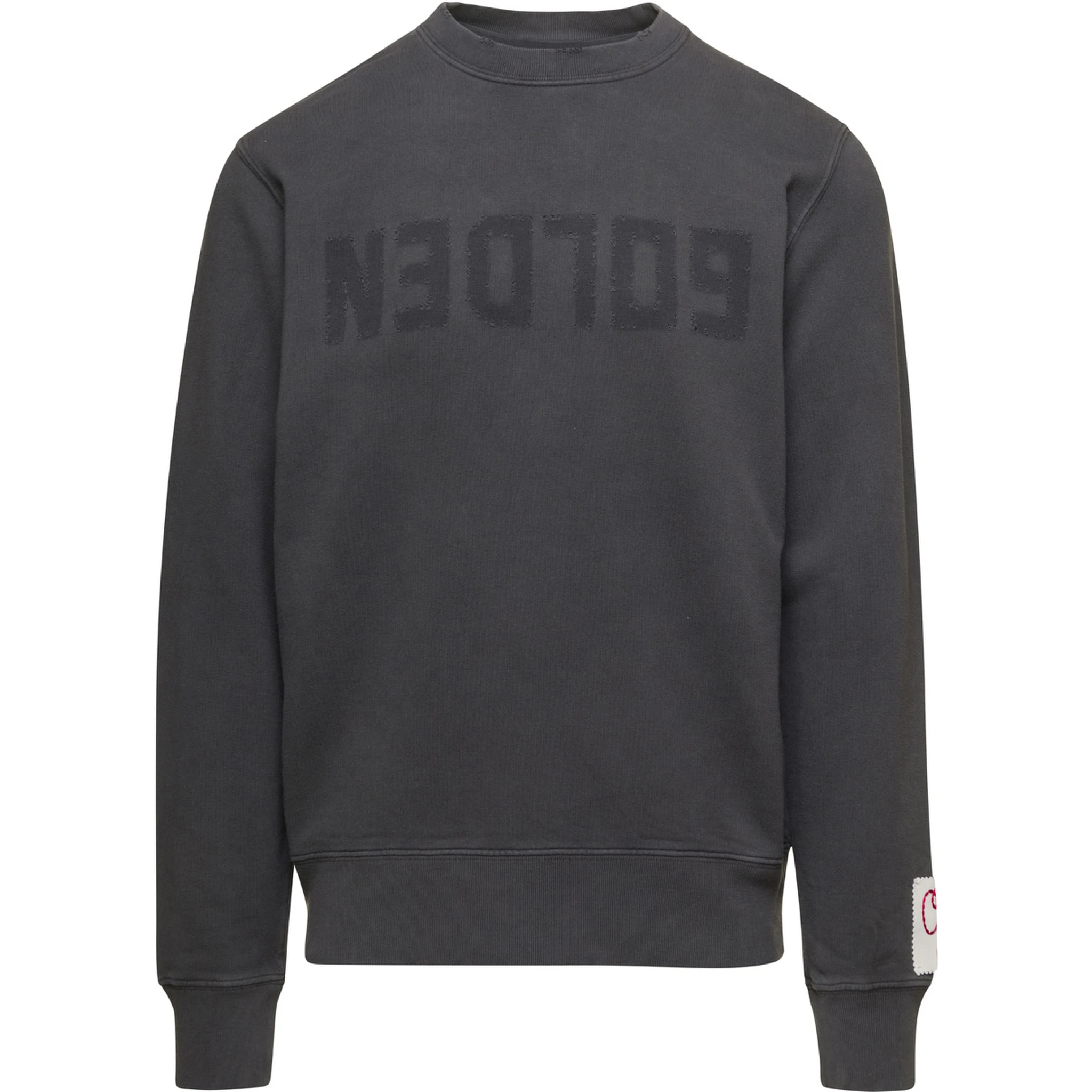 سويت شيرت رمادي برقبة دائرية وشعار مطبوع من القطن للرجال