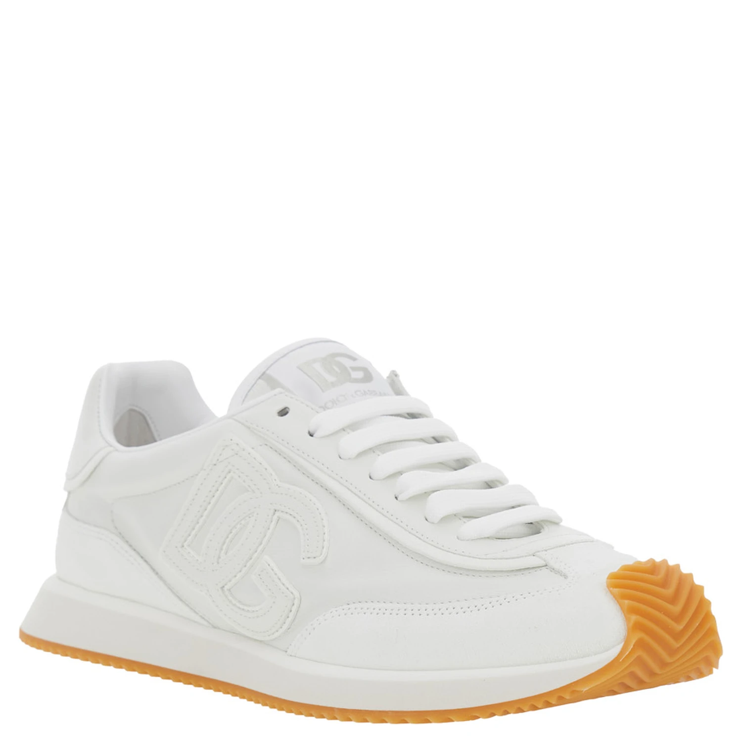 White Low Top Sneakers with Logo Patch on Tongue and Side in Leather Man
