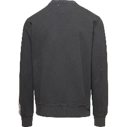 سويت شيرت رمادي برقبة دائرية وشعار مطبوع من القطن للرجال