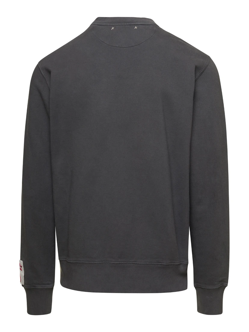Grey Crewneck Sweatshirt with Printed Logo in Cotton Man
