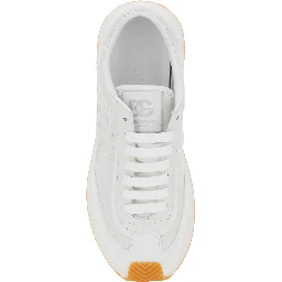 White Low Top Sneakers with Logo Patch on Tongue and Side in Leather Man