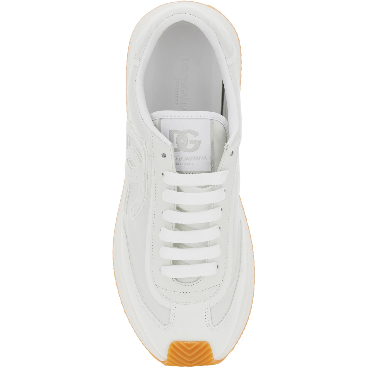 White Low Top Sneakers with Logo Patch on Tongue and Side in Leather Man