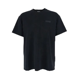 Black Crew Neck T-Shirt with Chest Logo Patch in Cotton Man