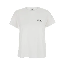White Crew Neck T-Shirt with Logo on Front and Back in Cotton Woman
