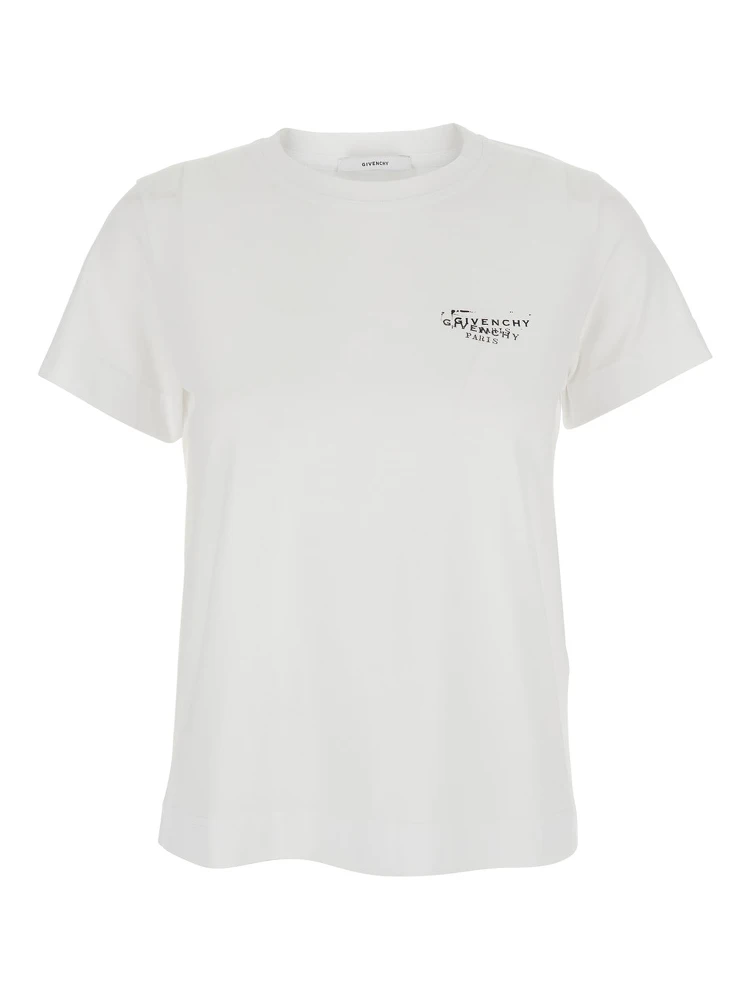 White Crew Neck T-Shirt with Logo on Front and Back in Cotton Woman