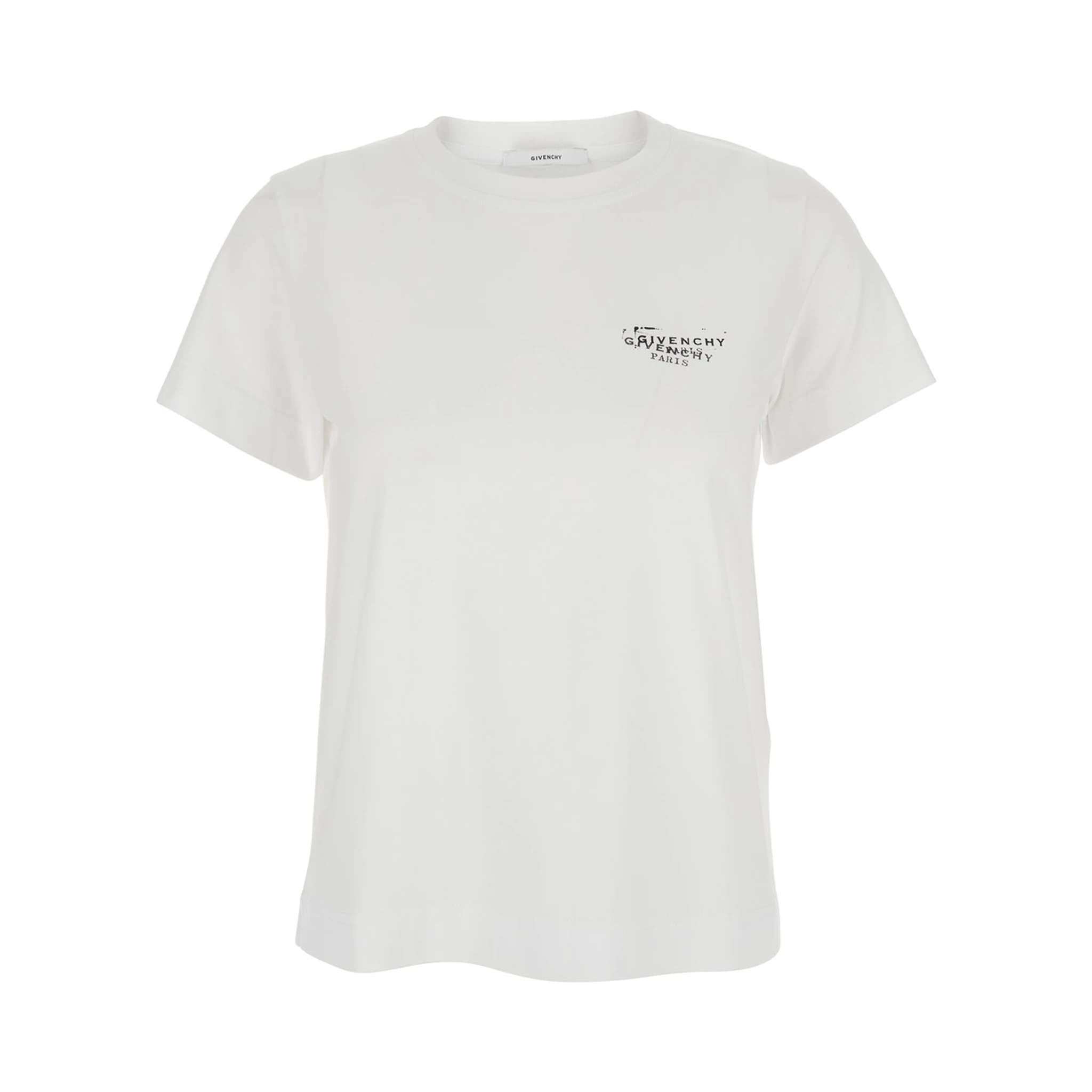 White Crew Neck T-Shirt with Logo on Front and Back in Cotton Woman