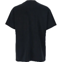 Black Crew Neck T-Shirt with Chest Logo Patch in Cotton Man