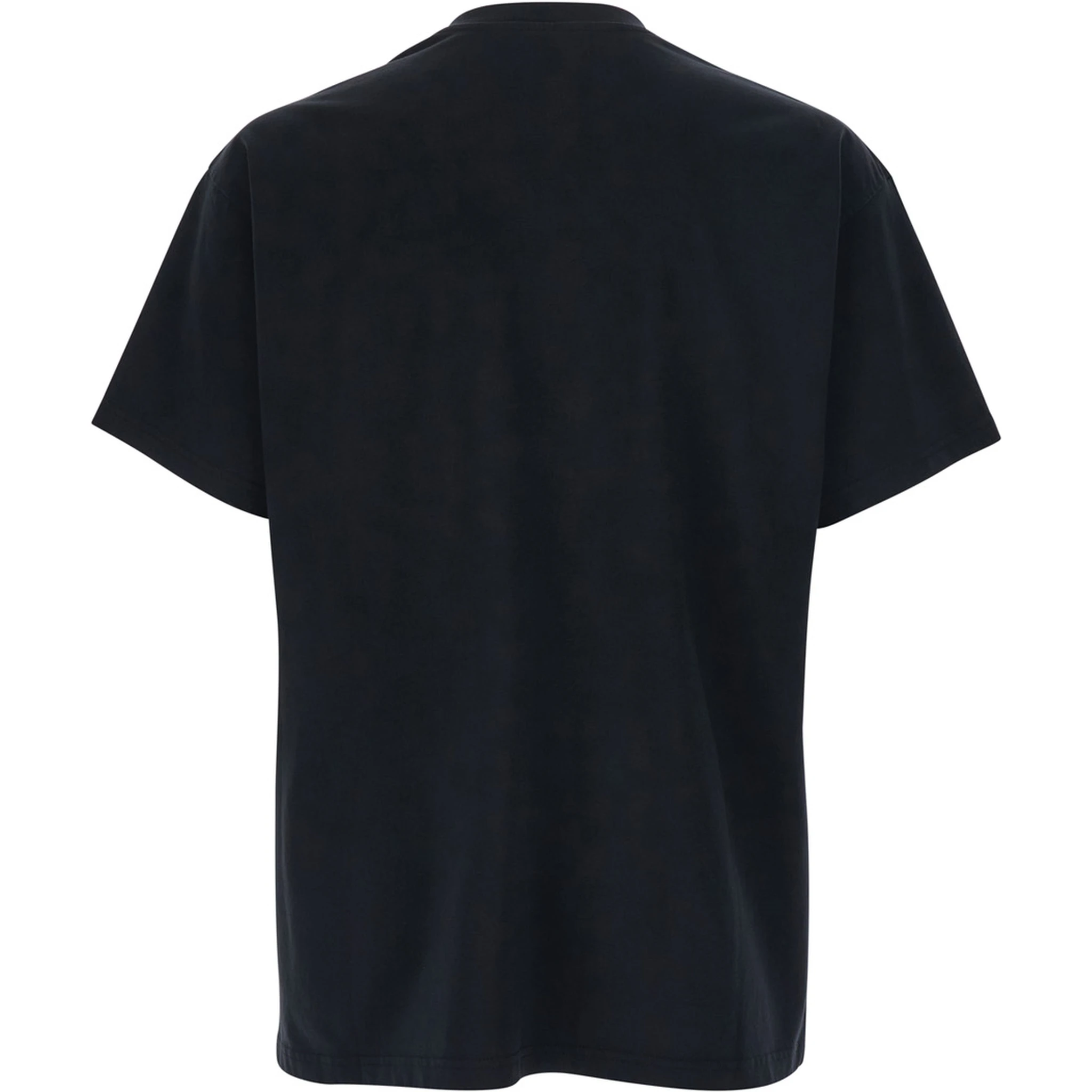 Black Crew Neck T-Shirt with Chest Logo Patch in Cotton Man