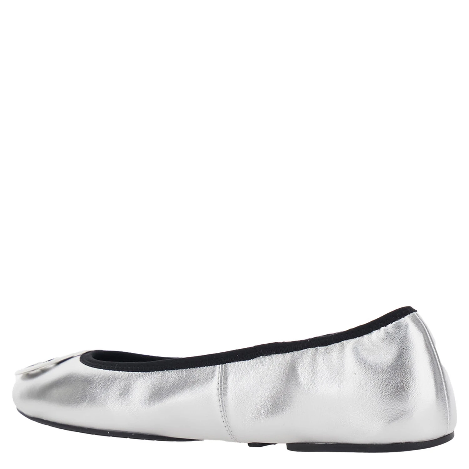Silver Colored Ballerinas with Logo Plaque on the Front and Elasticated Design in Leather Woman
