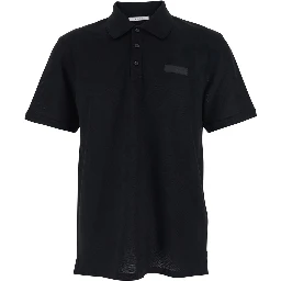 قميص بولو أسود بشعار على الصدر من القطن للرجال