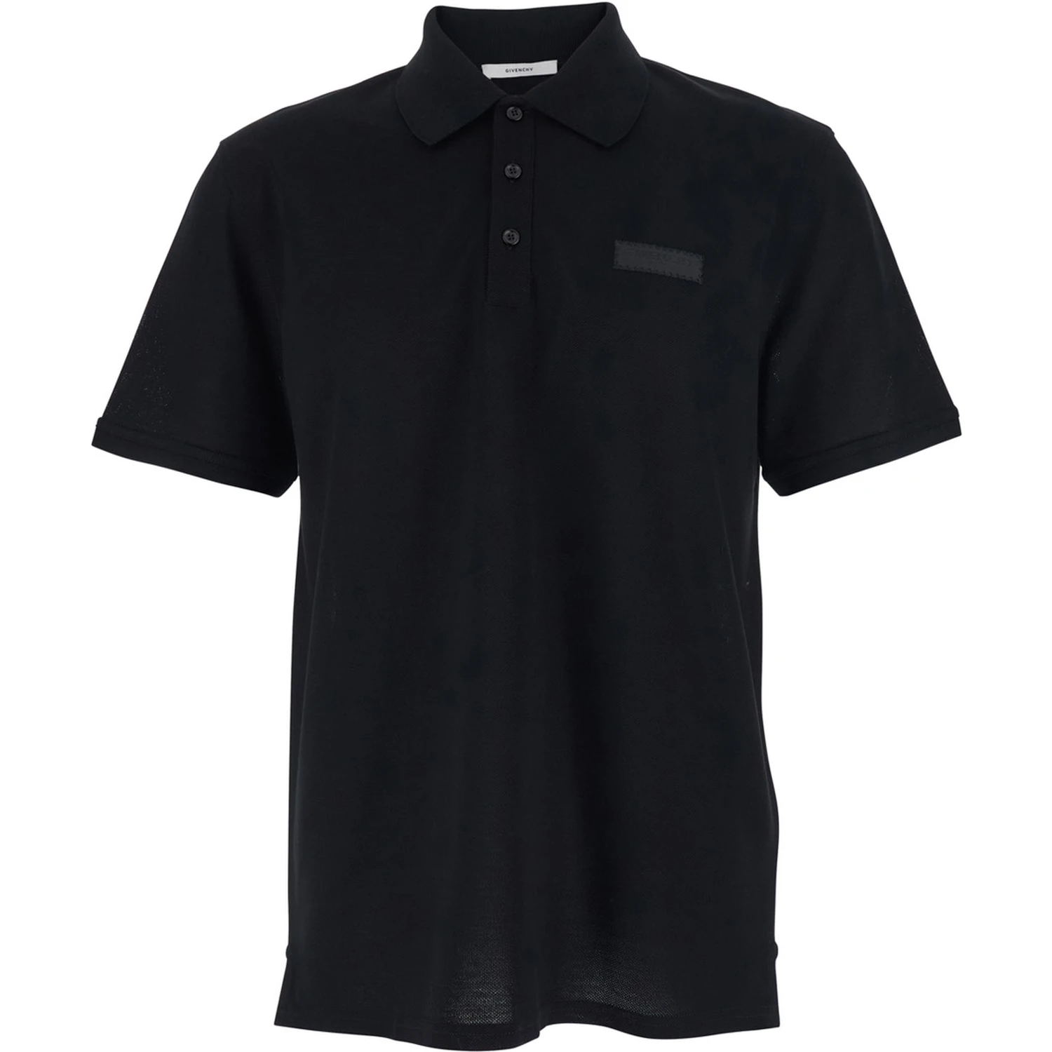 Black Polo Shirt with Chest Logo Patch in Cotton Man