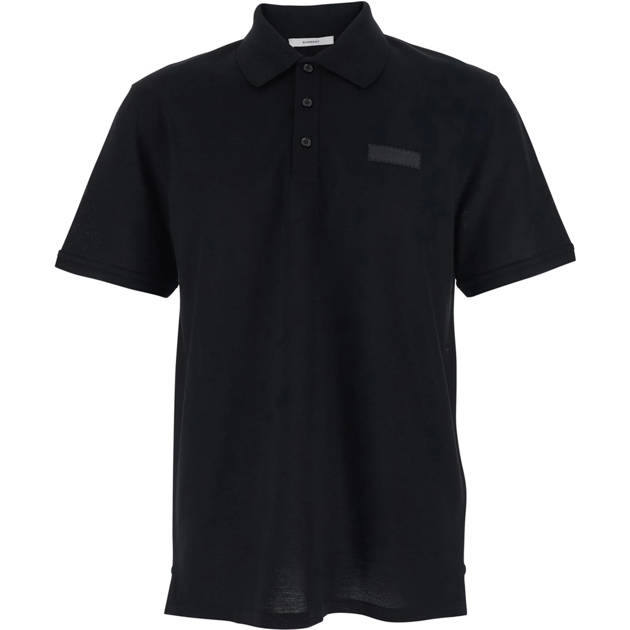 قميص بولو أسود بشعار على الصدر من القطن للرجال