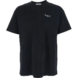 تيشيرت أسود برقبة دائرية وشعار على الأمام والخلف من القطن الرجالي