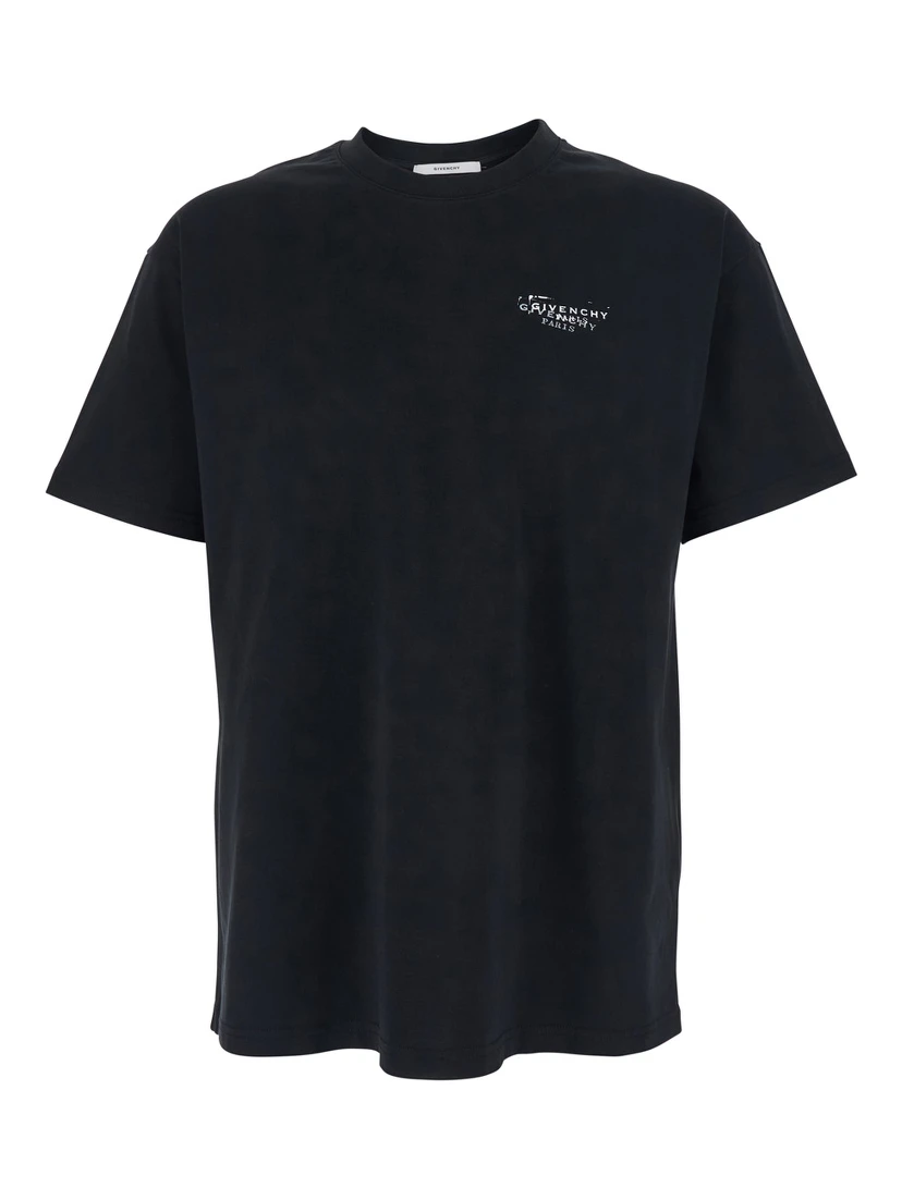 Black Crew Neck T-Shirt with Logo on Front and Back in Cotton Man