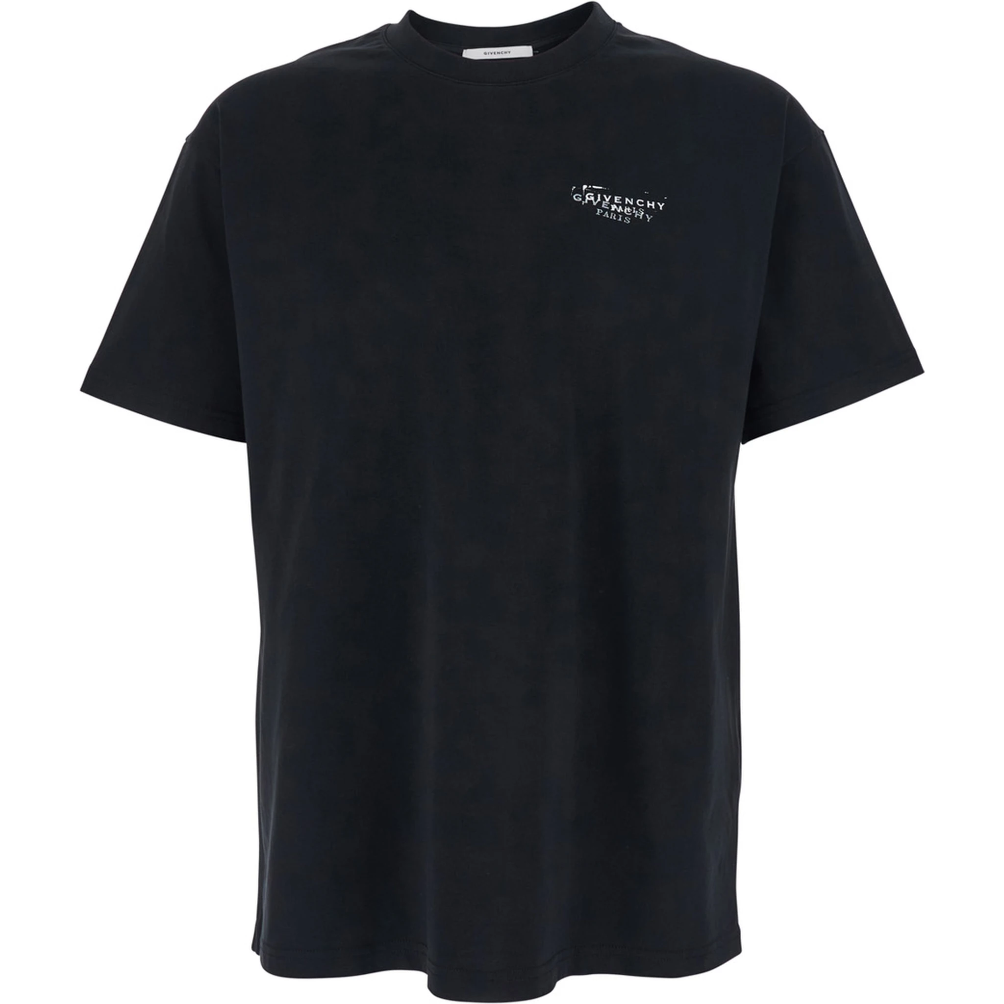 تيشيرت أسود برقبة دائرية وشعار على الأمام والخلف من القطن الرجالي