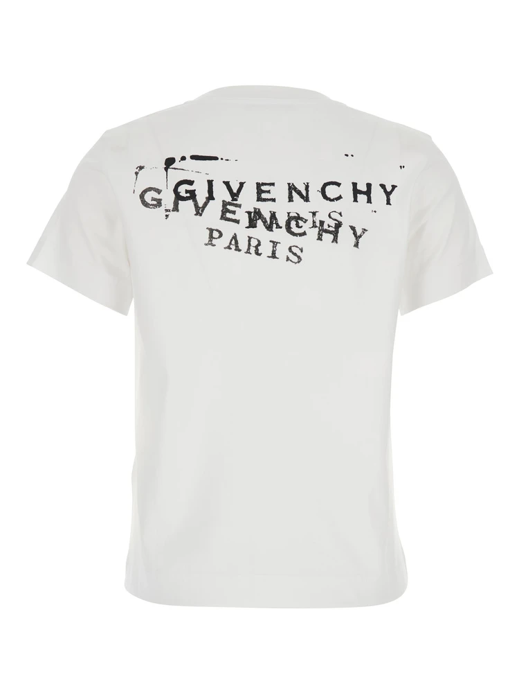 White Crew Neck T-Shirt with Logo on Front and Back in Cotton Woman alternative