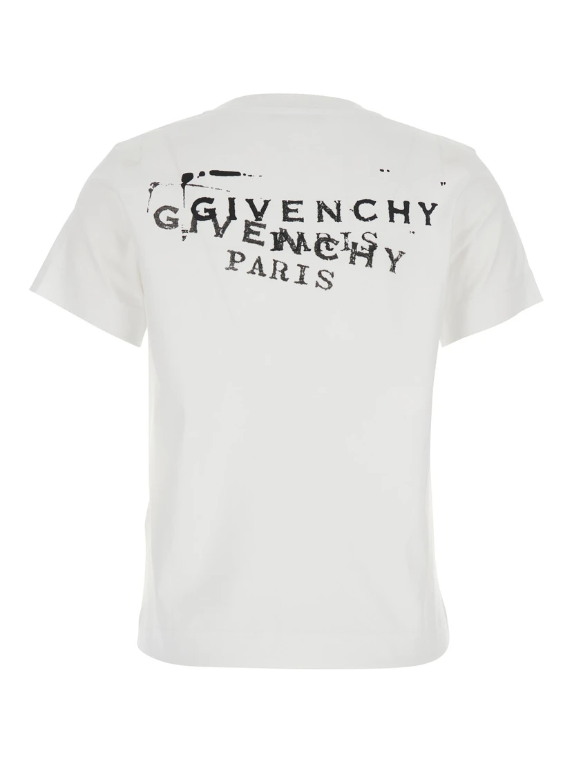 White Crew Neck T-Shirt with Logo on Front and Back in Cotton Woman