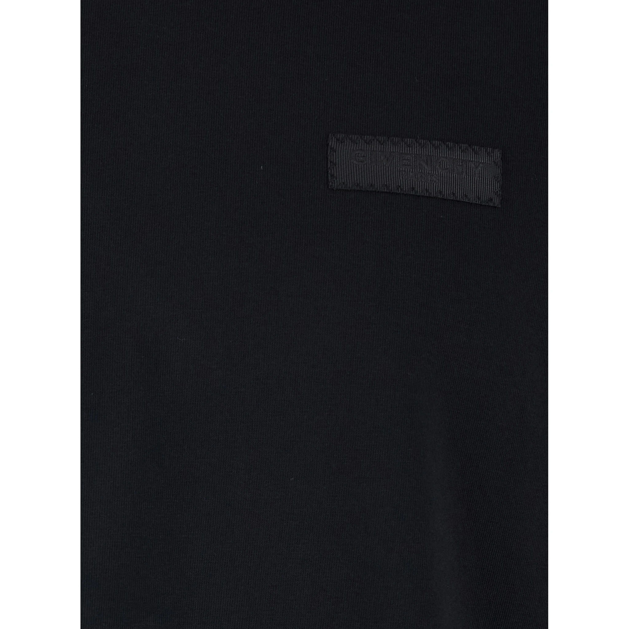 Black Crew Neck T-Shirt with Chest Logo Patch in Cotton Man