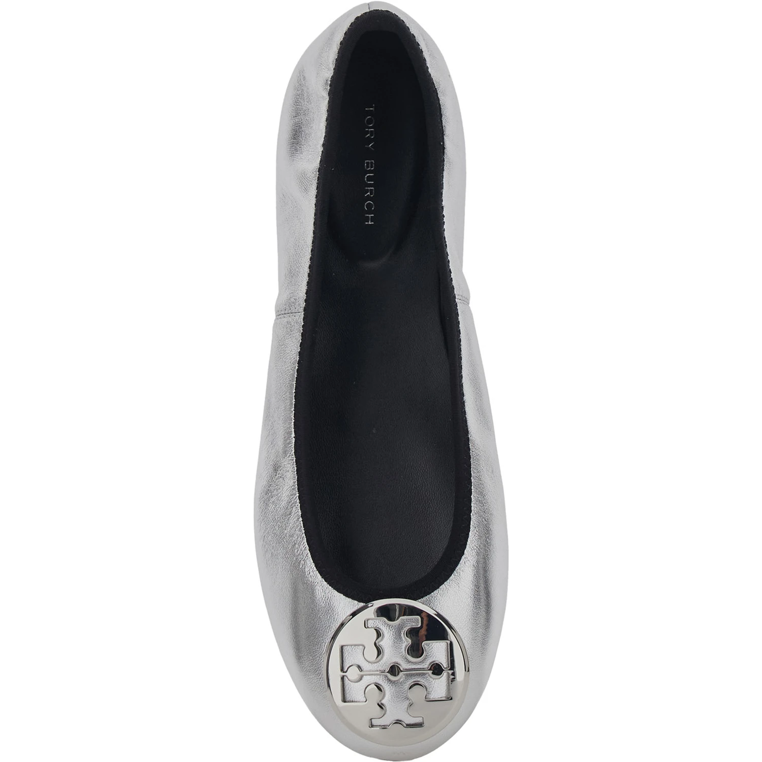 Silver Colored Ballerinas with Logo Plaque on the Front and Elasticated Design in Leather Woman