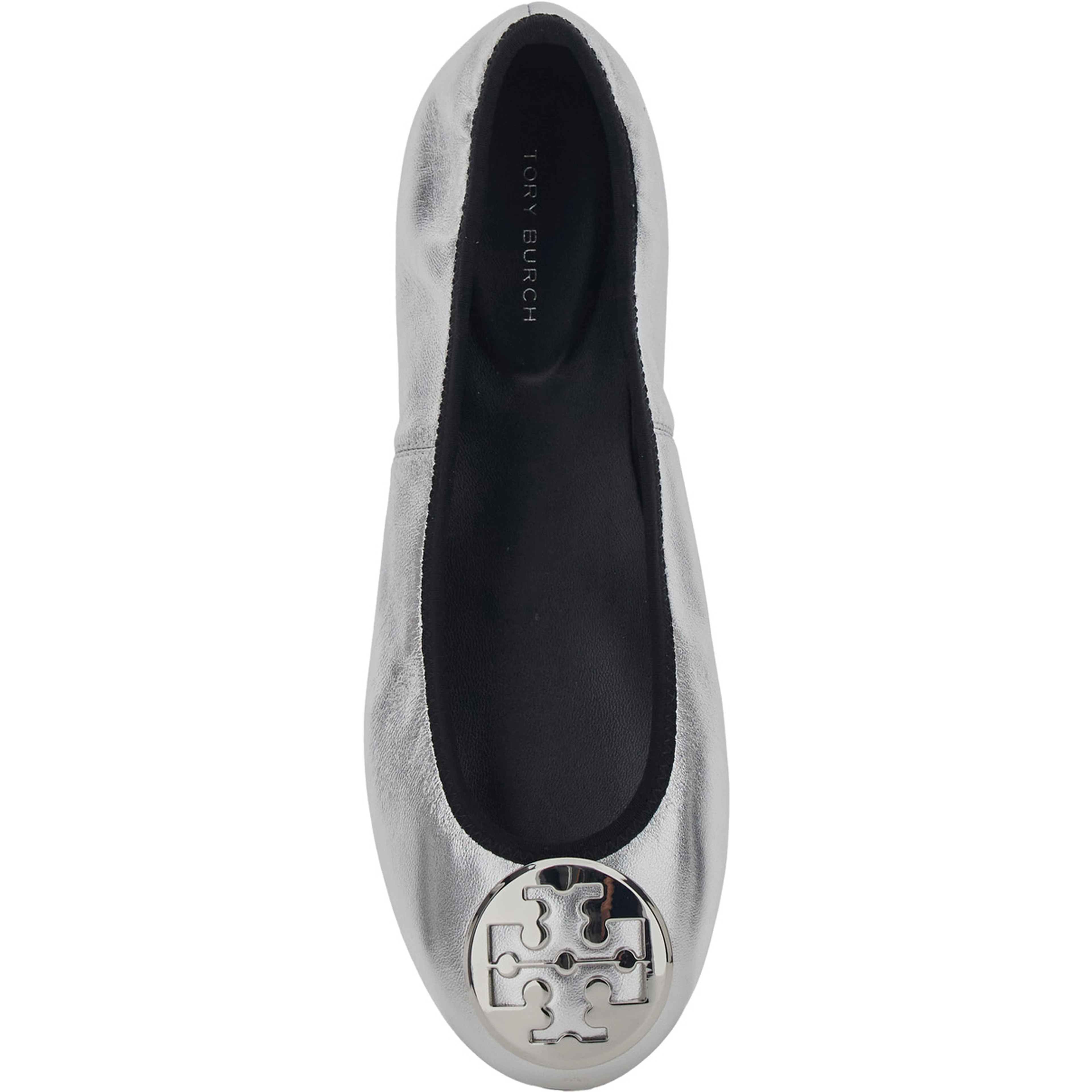 Silver Colored Ballerinas with Logo Plaque on the Front and Elasticated Design in Leather Woman