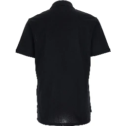 قميص بولو أسود بشعار على الصدر من القطن للرجال