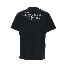 تيشيرت أسود برقبة دائرية وشعار على الأمام والخلف من القطن الرجالي