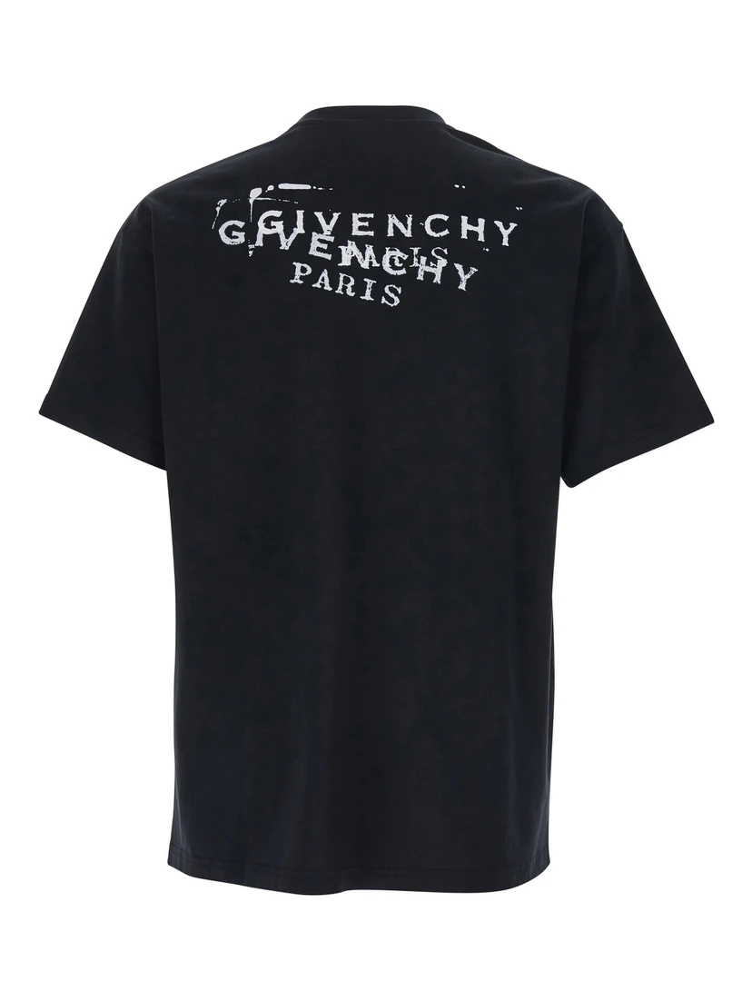 Black Crew Neck T-Shirt with Logo on Front and Back in Cotton Man