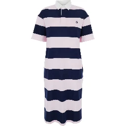 Multicolor Dress with All-Over Stripe Pattern and Embroidered Logo on the Front in Cotton Woman