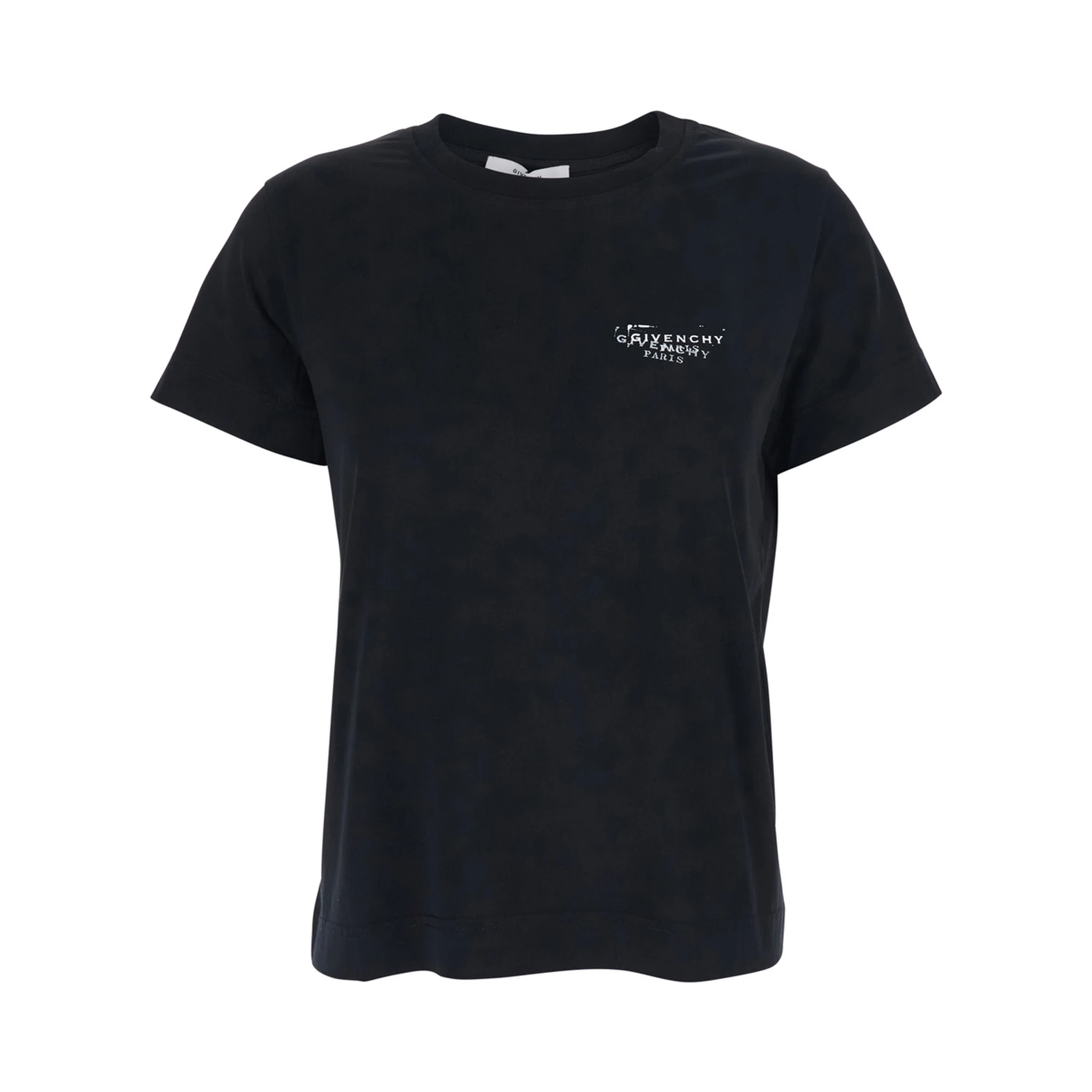 Black Crew Neck T-Shirt with Logo on Front and Back in Cotton Woman