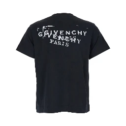 Black Crew Neck T-Shirt with Logo on Front and Back in Cotton Woman