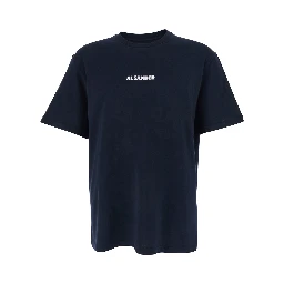 Blue Crewneck T-Shirt with Logo Lettering on the Front in Cotton Man