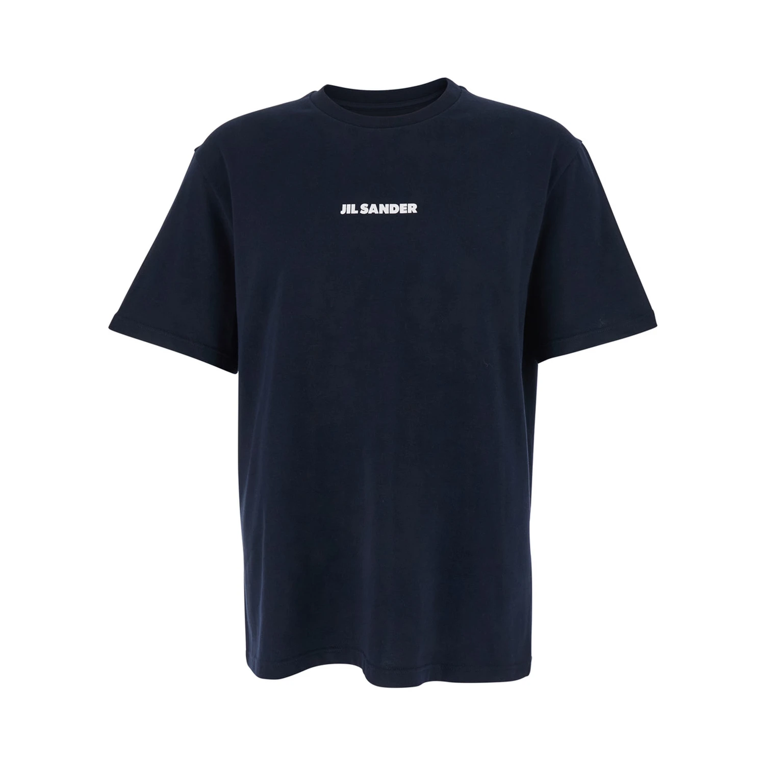 Blue Crewneck T-Shirt with Logo Lettering on the Front in Cotton Man