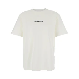 White Crewneck T-Shirt with Logo Lettering on the Front in Cotton Man