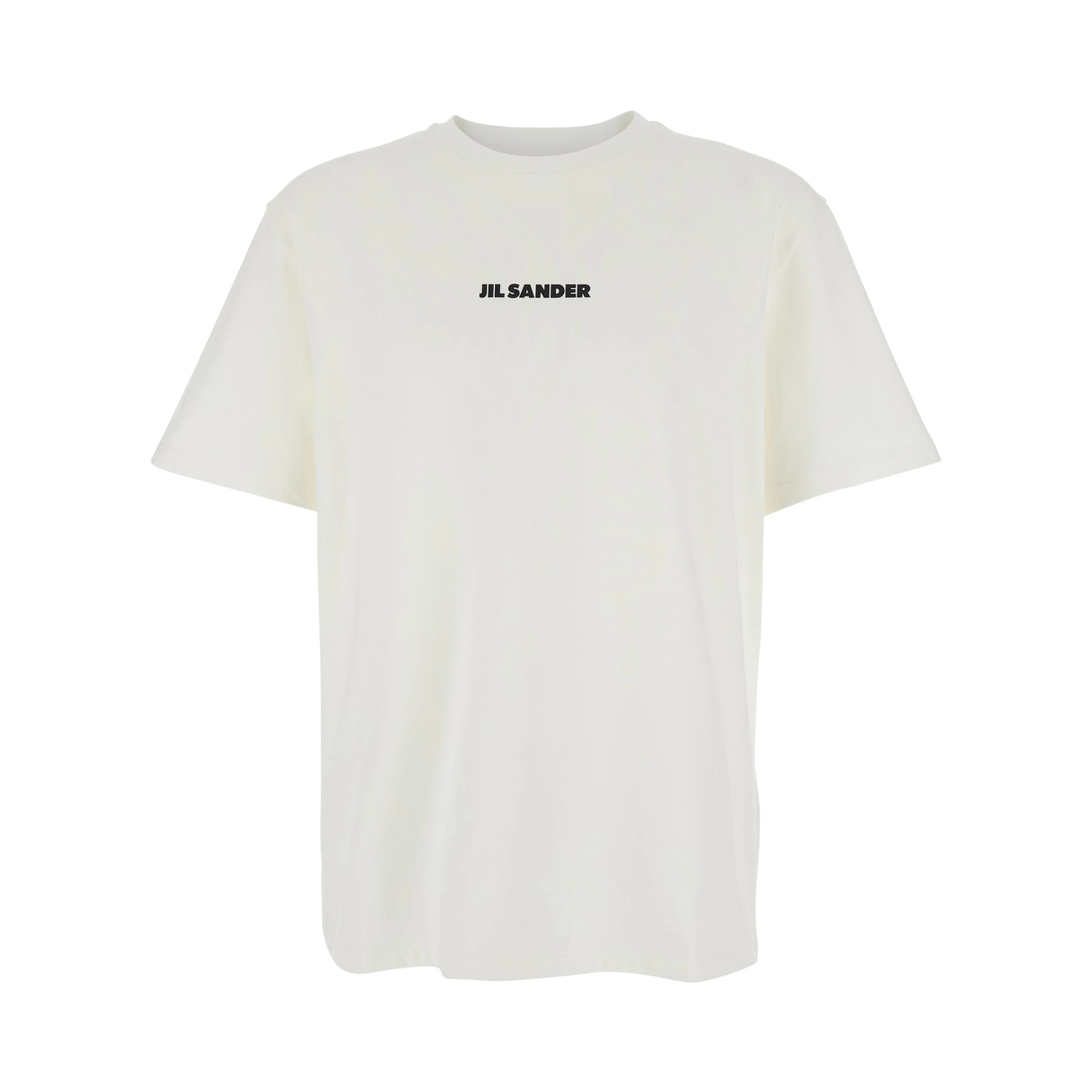 White Crewneck T-Shirt with Logo Lettering on the Front in Cotton Man