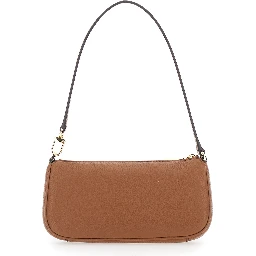 Zoe Brown Shoulder Bag with Pockets and Straps on the Front in Hammered Leather Woman