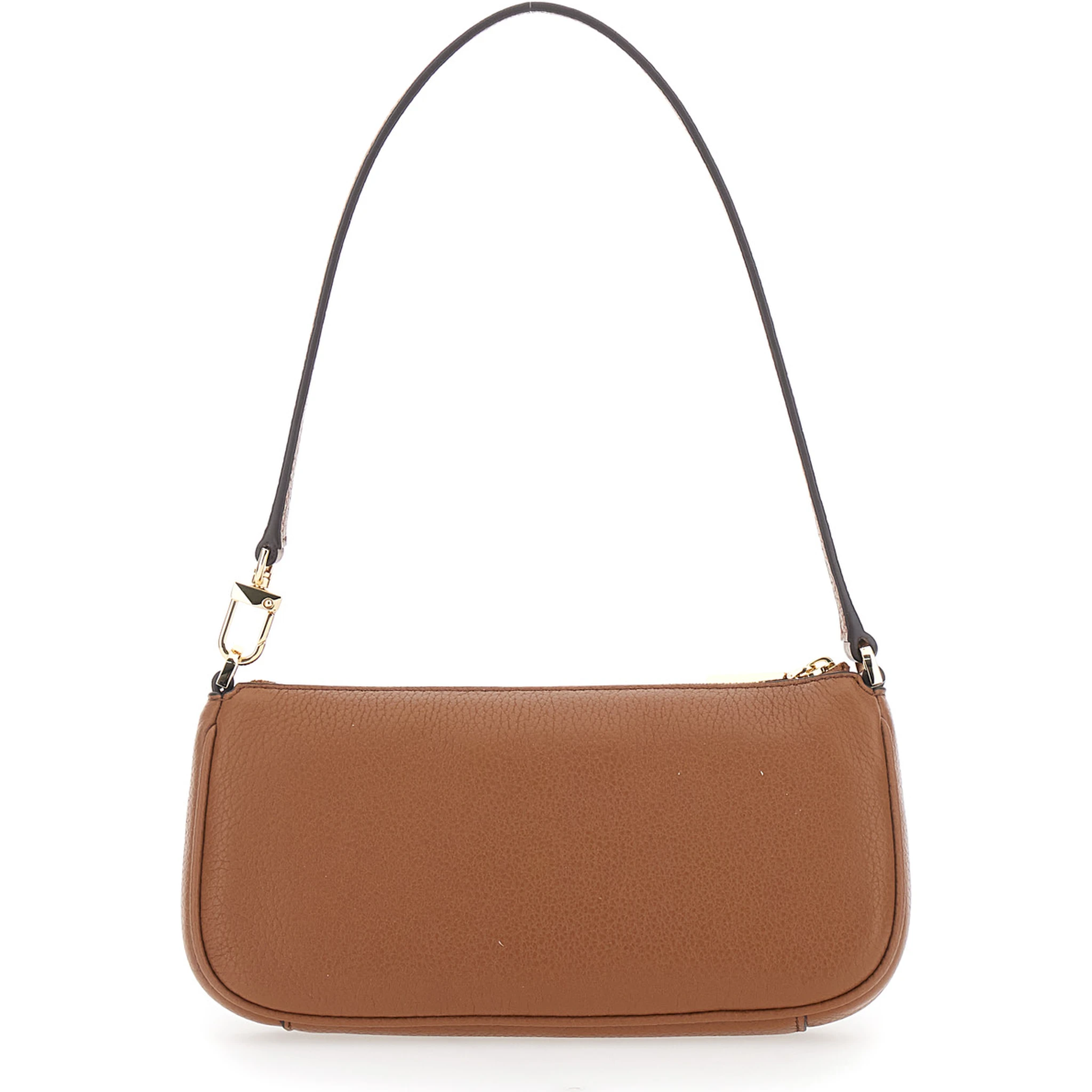 Zoe Brown Shoulder Bag with Pockets and Straps on the Front in Hammered Leather Woman