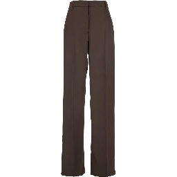 Brown Tailored Trousers with Pleats on the Front in Satin Woman